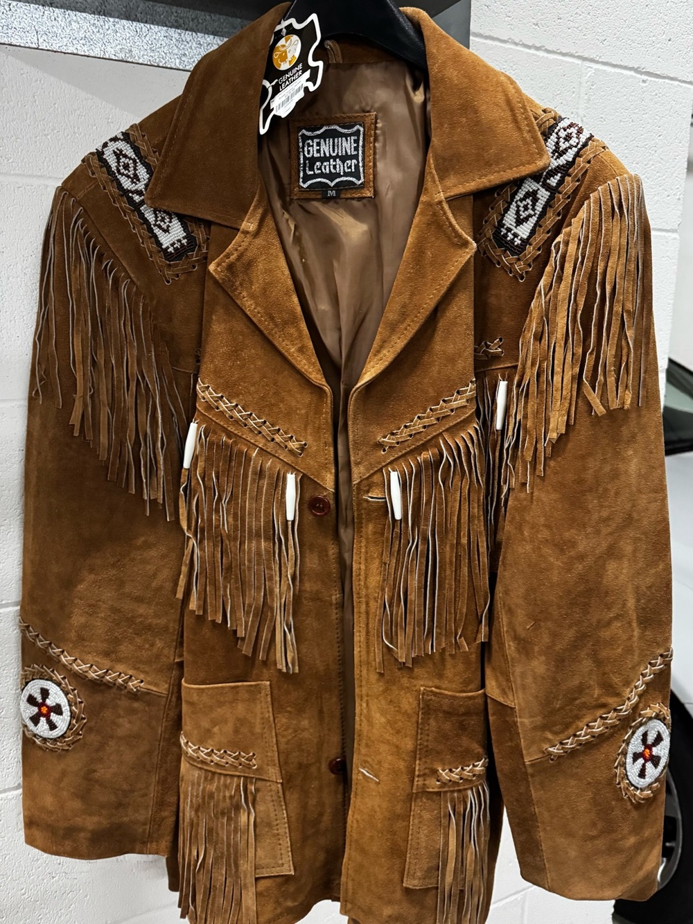 Genuine Leather Women's Brown Suede Fringe Jacket with Beaded Accents